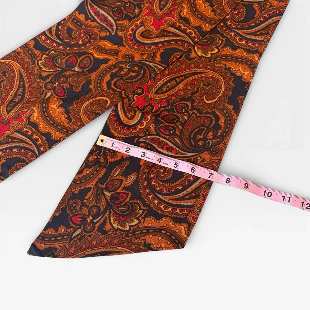 Vintage Paisley Narrow Scarf - Brown Navy Red Neckerchief Double Sided Rodeocore